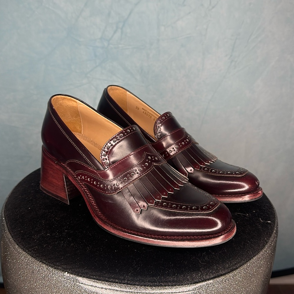 The Office of Angela Scott Maroon Miss Juliette Kilt Loafer Pumps